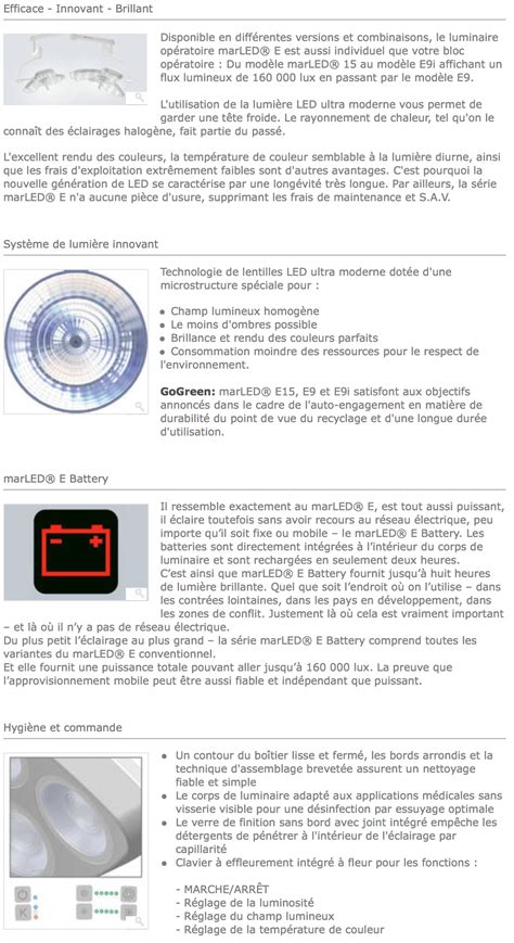 Eclairage KLS MarLed E15 E9 Alphacomed équipement de bloc opératoire