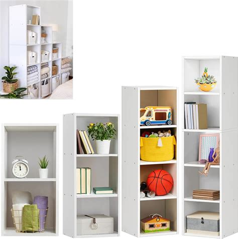Wooden Cube Bookcase White Book Shelf 3 Storage Cubes Unit Tall