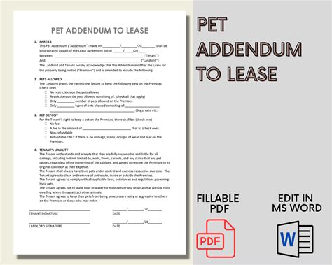 Pet Addendum To Lease Agreement Tenant Pet Restriction Editable Ms Word