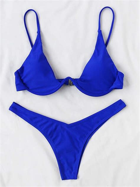 Enfärgat Underbygel Högt Skuren Bikini baddräkt SHEIN SE