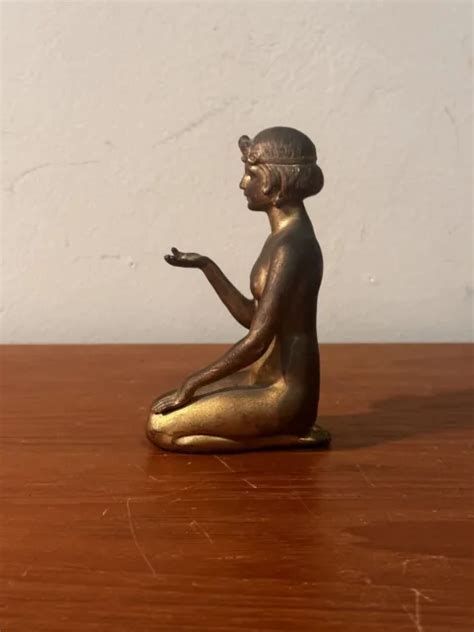 Antique Gilt Bronze Art Deco Nude Woman Kneeling Seated