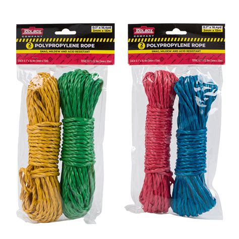 Wholesale 2pk Polypropylene Rope- 49ft- Assorted Colors RED+BLUE/GREEN ...