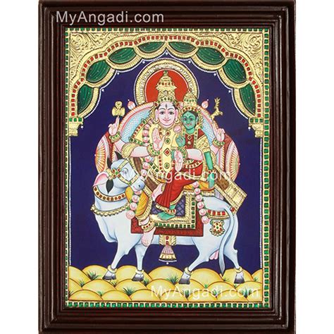 Teak Wood Frame Fine Finish Pradosham Shiva Parvathi In Nandhi Tanjore