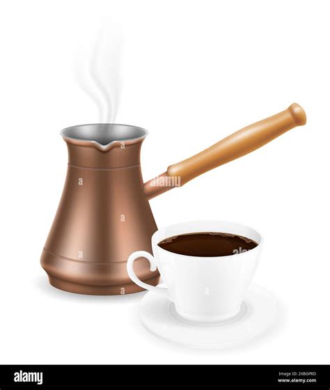 Copper Turkish Coffee Pot With Wooden Handle For Making Drink Vector