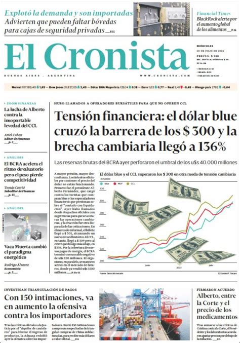 Periódico El Cronista Comercial Argentina Periódicos De Argentina Edición De Miércoles 20