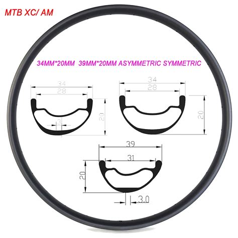 20mm Depth 29ER MTB Bicycle XC AM Carbon Rim 34 39mm Width Clincher