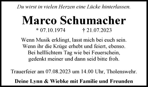 Traueranzeigen Von Marco Schumacher Nordwest Trauer De