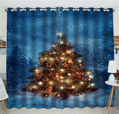 Phfzk Winter Landscape Window Curtain Christmas Tree Window Curtain