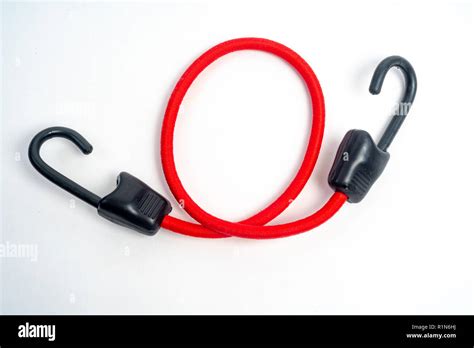 Bungee Cords With Coated Black Plastic Hooks And Red Braided Elastic