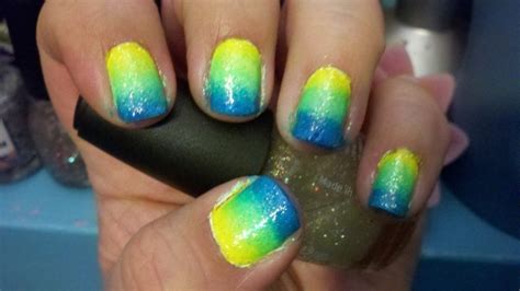 Gradient Nails Blue, Green, Yellow With Glitter · A Gradient Nail ...