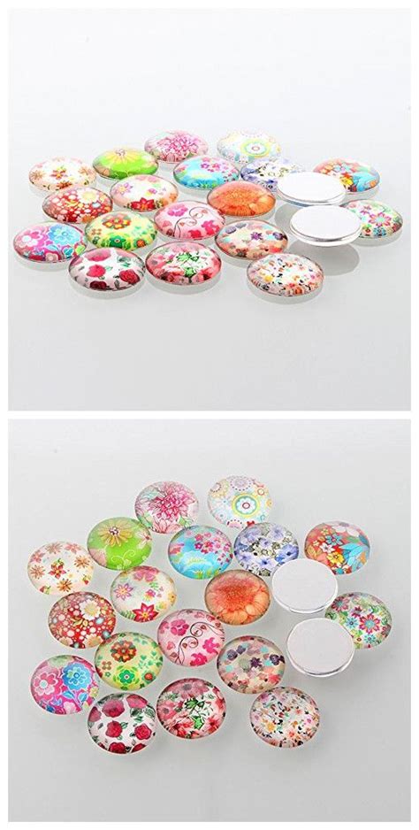 NBEADS 10PCS 20MM Flat Back Dome Floral Printed Glass Cabochons Cameo