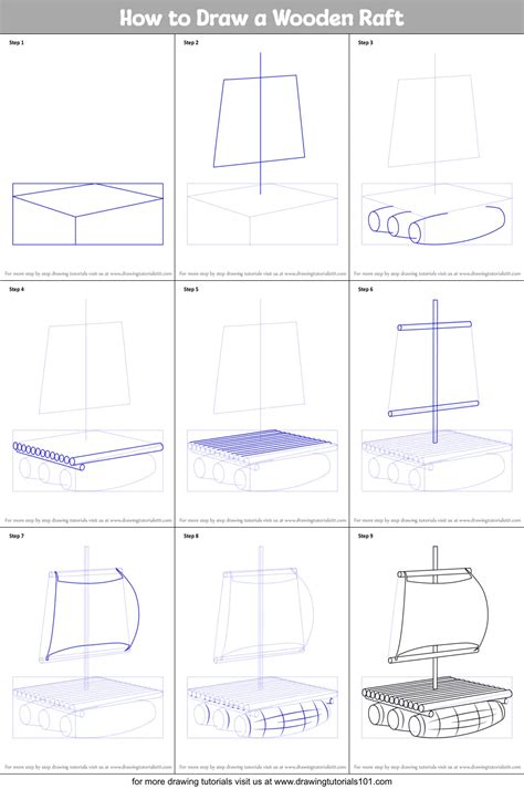 How To Draw A Wooden Raft Printable Step By Step Drawing Sheet