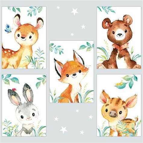 Kinderbilder Aquarell Waldtiere Set Reh B R Fuchs Hase Wildschwein X D