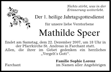 Traueranzeigen Von Mathilde Speer Trauer Merkur De