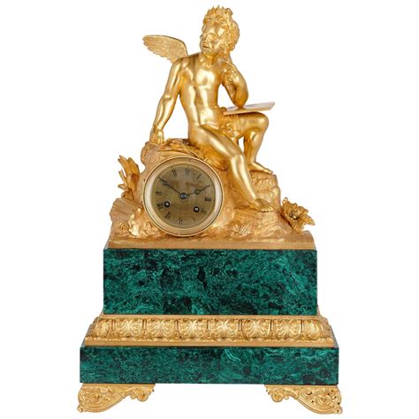 Antique Russian Malachite And Gilt Bronze Mantel Clock For Sale At