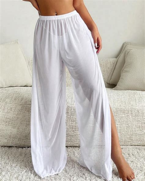 Ny vit bikini cover up strand byxa Köp på Tradera