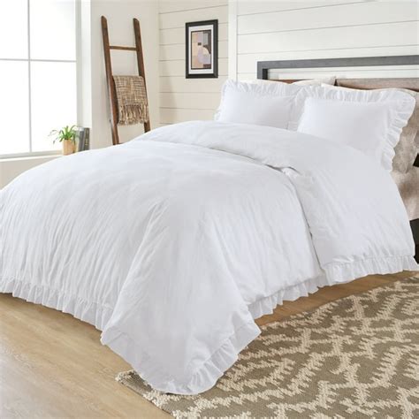 Better Homes And Gardens Raw Edge Ruffle 3 Piece Duvet Cover Set Full Queen White