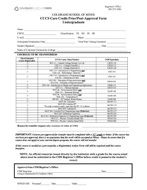 Fillable Online Inside Mines CCCS Core Prior Approval Doc Fax Email