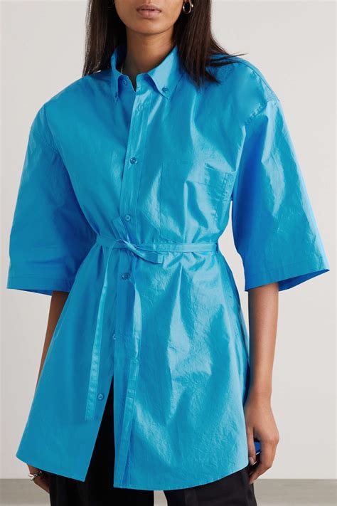 Blue Udine Oversized Belted Cotton Poplin Shirt FRANKIE SHOP NET A