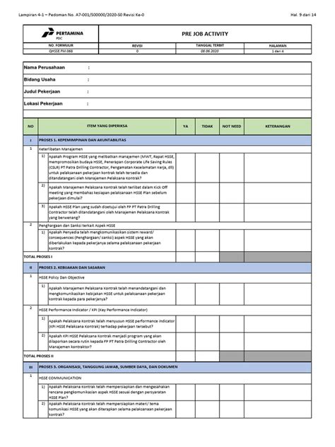 Qhsse Fm 068 Pre Job Activity Pdf