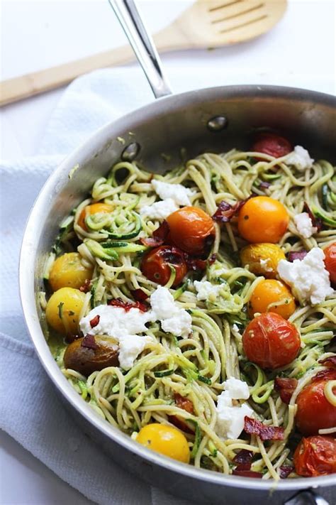 Whole Wheat And Zucchini Spaghetti With Basil Almond Pesto Blistered