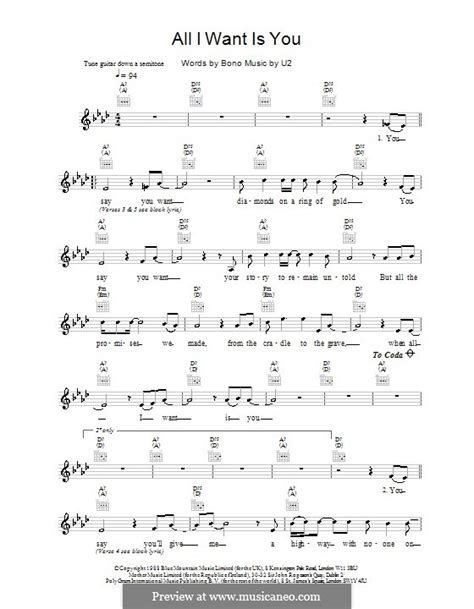 All I Want Is You by U2 - sheet music on MusicaNeo