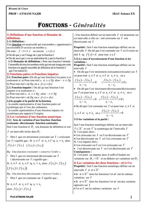 Généralités sur les fonctions numériques v2 1 BAC Science Maths