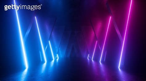 D Render Neon Abstract Background Empty Room Glowing Lines