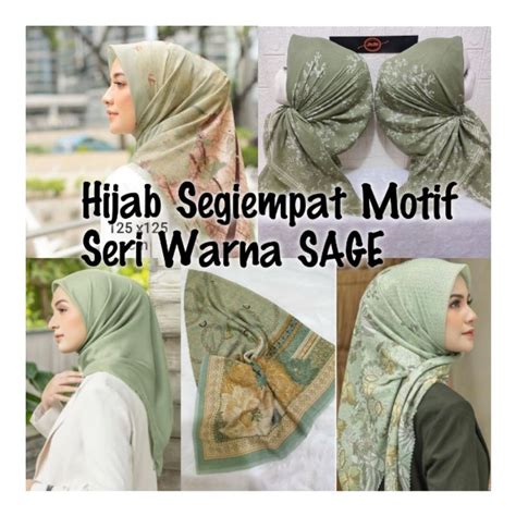 Jual Hijab Segiempat Motif Seri Warna Hijau Sage Shopee Indonesia