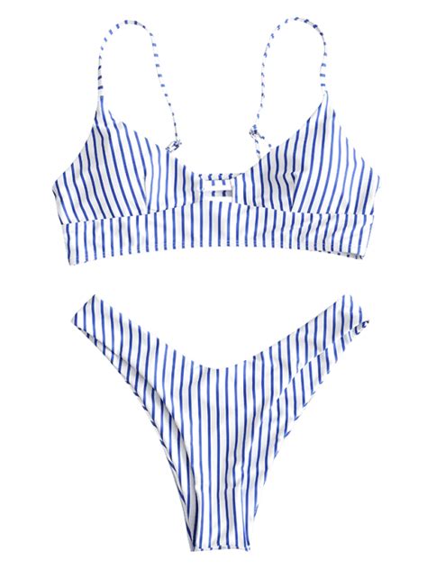 Zaful Stripe High Leg Bikini Set Multi L High Leg Bikini Set High