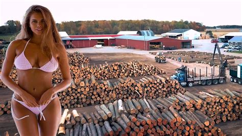 Pretty Girl Drives Jcb Loader Saws Firewood Chainsaw From Brand Stihl Youtube