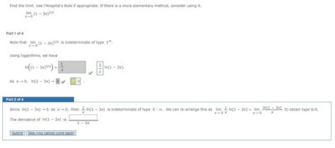 Solved Since Ln1 − 3x → 0 As X → 0 Then 1 X Ln1 − 3x Is