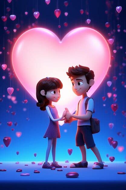 Premium Photo Two 3d Pixar Tiny Male And Female In Love Holding A Toy