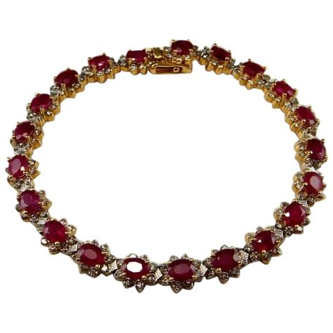 Red Ruby Diamond Tennis Bracelet 18k 18kt 750 Yellow Gold Natural Ruby