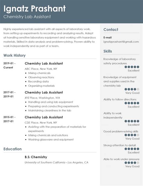 Chemistry Lab Assistant Resume Examples