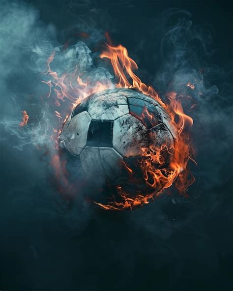 A Soccer Ball Is Burning In Flames With A Trail Of Smoke Behind It