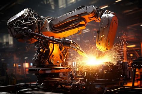 Premium AI Image Robotic Arm Welding In An Industrial Plant Generative Ai