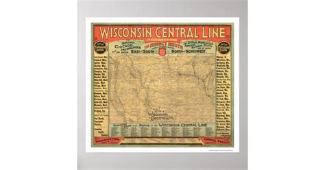 Wisconsin Central Railroad Map 1882 Poster | Zazzle