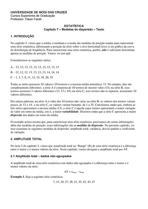 Cap 7 Med de dispersão Texto UNIVERSIDADE DE MOGI DAS CRUZES