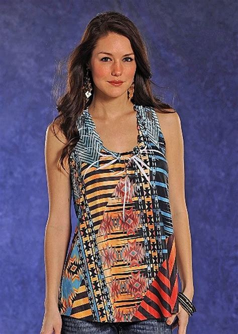 Modern Western Wear For Ladies Women S Aztec Lace Back Tank 32 00