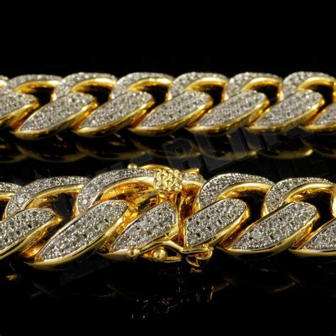 18k Gold 2 Row Iced Cuban Chain Link Miami Nivs Bling