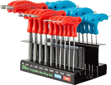 Dytert 20 Piece T Handle Allen Hex Key Wrench Set Long Arm Ball Head