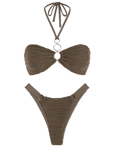 Zaful Textured High Cut Bikini Swimwear In Deep Coffee Zaful 2024