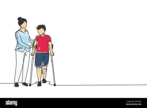 Continuous One Line Drawing Rehabilitation Center Little Boy Patient