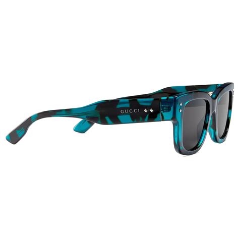 Gucci Rectangular Frame Sunglasses Turquoise Black Grey Gucci Eyewear Avvenice