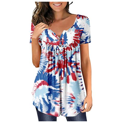 Seniver 4Th Of July Tops Women S Casual Summer V Neck Button Short