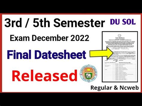 Du Sol Rd Th Semester Final Datesheet Released December Exam