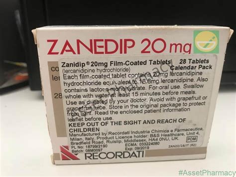 Zanidip Lercanidipine 20mg Tablets Asset Pharmacy