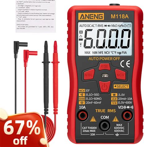 Multímetro Digital Aneng M118a Con 6000 De Retención De Datos Ncv Medidor De Tranistor