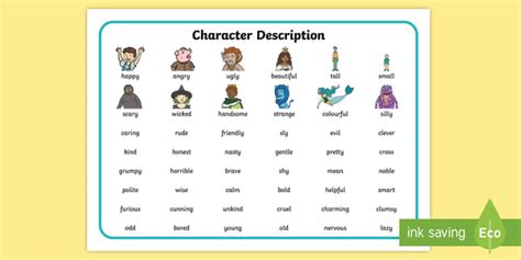 Eyfs Ks1 Character Description Word Mat Teacher Made